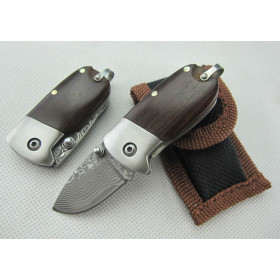 Damascus Blade Mini Q Rosewood Pocket Folding Knife EDC UD400633